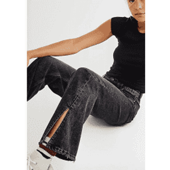 We The Free Denim - We The Free Rockin" Black Wide Leg Side Slit Jeans Sz 31
